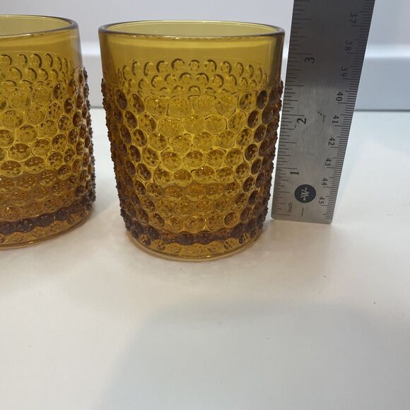 A Pair Hobbs Brockunier? Dew Drop Tumblers France Glass Hobnail 3.25”H Amber - Picture 12 of 12
